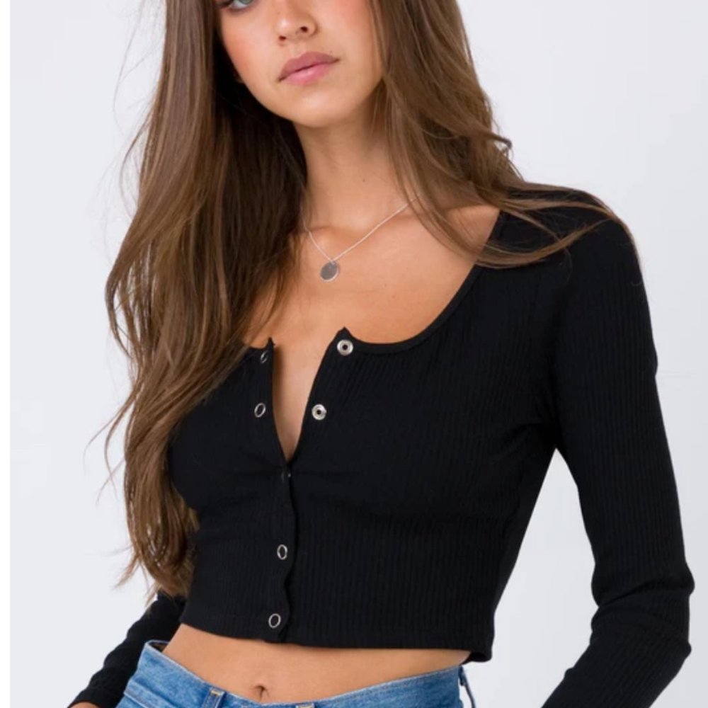 Princess Polly black double vision ribbed crop top